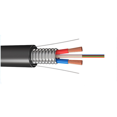 Cable photoélectrique composite hybride à fibre optique GYXTW RVV blindé 12 cœurs avec câble d'alimentation