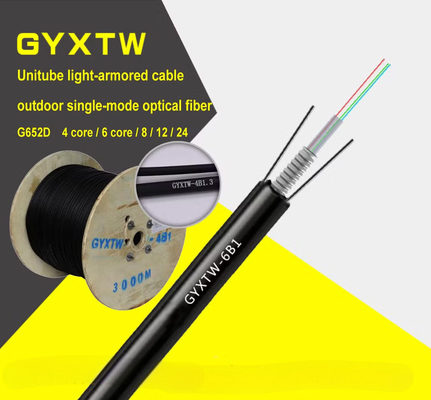 Cable à fibre optique extérieur GYXTW 2 ~ 24 cœurs en mode unique tube central blindé pour l'installation aérienne et des conduits