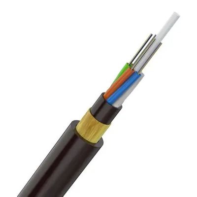 Vêtement à double manche ADSS 12 noyau tout câble diélectrique en fibre optique en PE noir enveloppe fil d'aramide pour une utilisation aérienne et de pôle à pôle